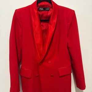 Zara red satin lapel blazer